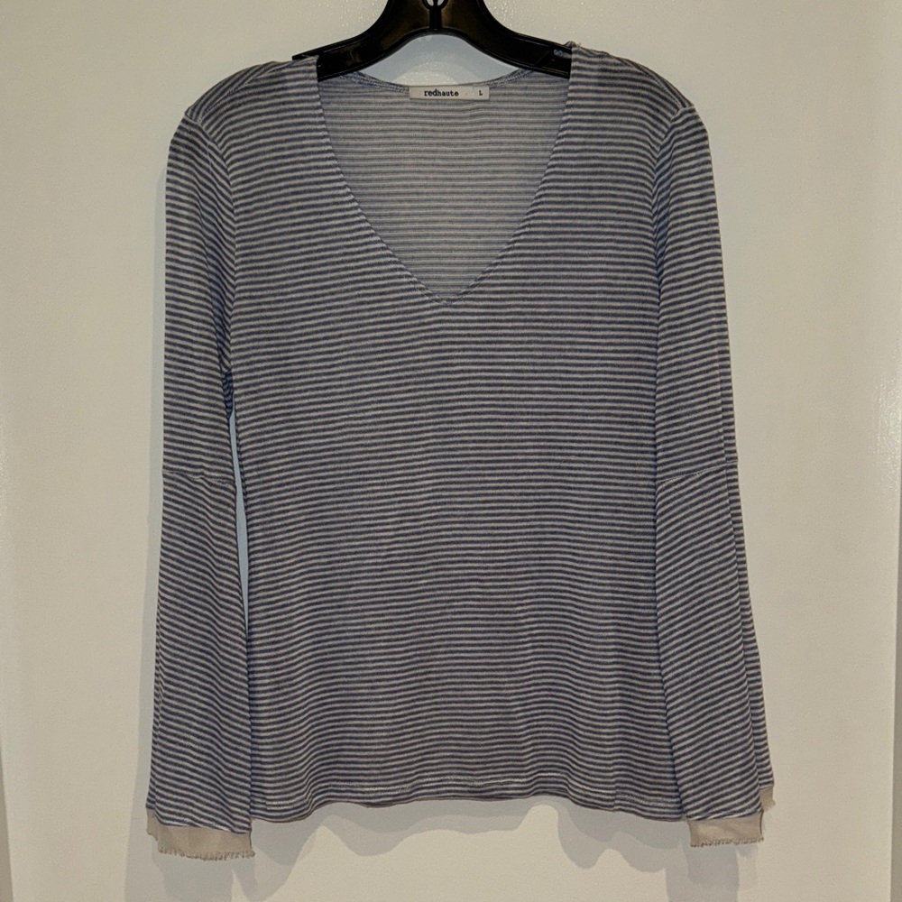 Redhaute Blue and White Striped V-Neck top